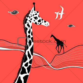 Graphic beautiful portrait of a giraffe