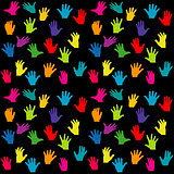 Colorful hands on black background