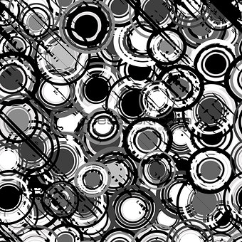 Grunge black and white background with round shapes