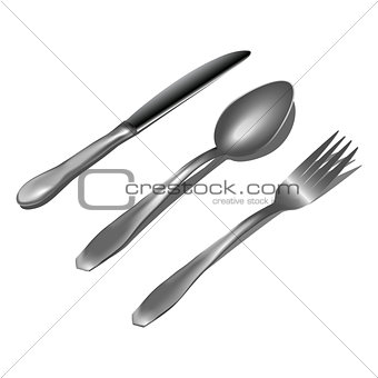 Realistic metal cutlery on white background Vector