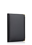 Black leather daily notepad book on white
