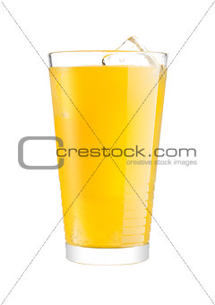 Glasses with orange soda drink and ice cubes