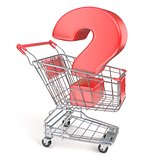 Red question mark inside shopping cart 3D
