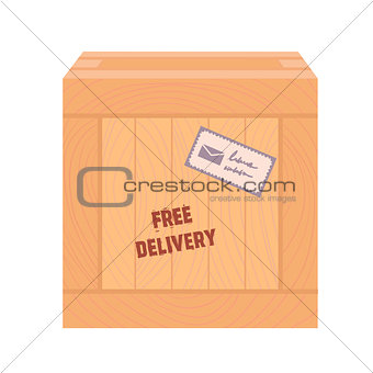 Wooden box with the seal of fast delivery