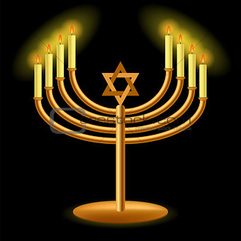 Gold Menorah with Burning Candles