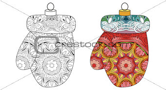 Zentangle stylized decorations. Hand Drawn lace vector illustration. Christmas toy for coloring and painted specimen