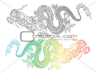 Colorful and black chinese dragons.