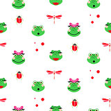 Frogs cartoon green seamless vector pattern.