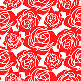 Red roses stencil vector seamless pattern.