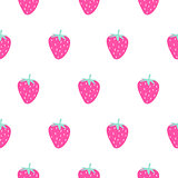 Bright pink strawberry summer juicy cartoon seamless pattern.