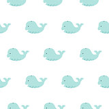 Cute blue whale baby seamless pattern.