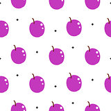 Bright plum violet summer juicy cartoon seamless pattern.