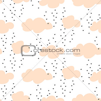 Light pink baby snowy clouds seamless vector pattern.