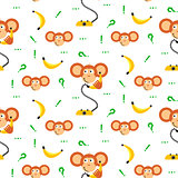 Monkey kid with banana seamless vector pattern for textile print.