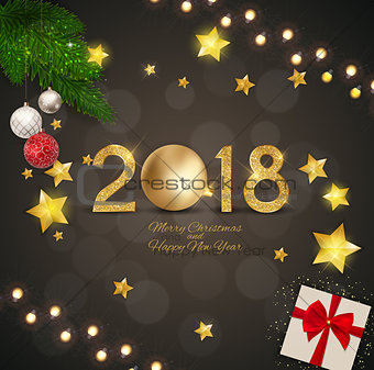 Merry Christmas and 2018 Happy New Year Background. Vector Illustration