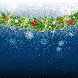Fir Branches with Snow. Merry Christmas and New Year Winter Background. Vector Illustration