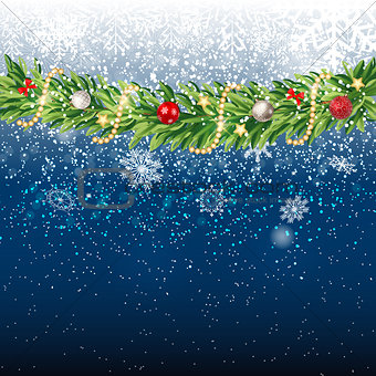 Fir Branches with Snow. Merry Christmas and New Year Winter Background. Vector Illustration