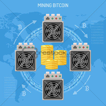 Mining crypto currency bitcoin concept