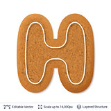 Gingerbread letter H isolated on white.