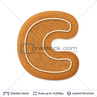 Gingerbread letter C isolated on white.