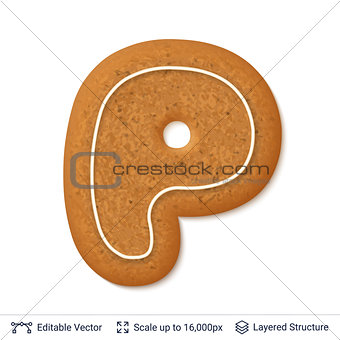 Gingerbread letter P isolated on white.