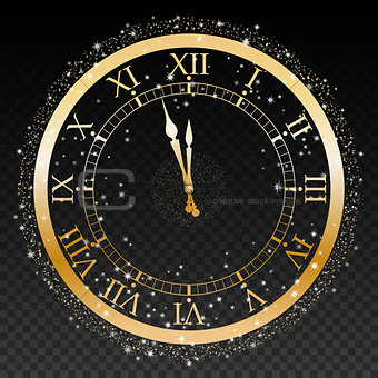 Gold New Year Clock on a transparent background Vector