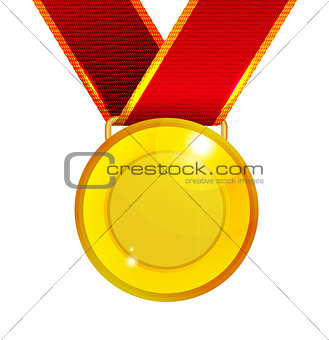 Golden medal with red ribbon