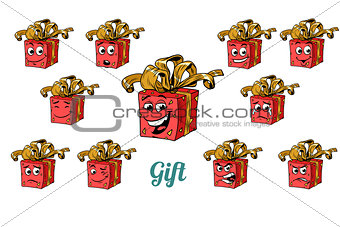 Gift box emotions emoticons set isolated on white background