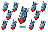 aircraft bomb emotions emoticons set isolated on white backgroun