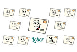 postal envelope letter emotions emoticons set isolated on white