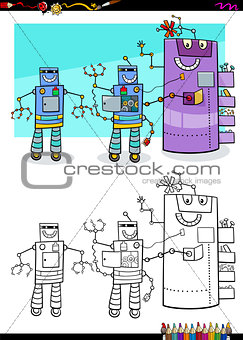 robots fantasy characters group coloring book