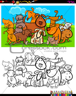 cats and dogs characters group coloring book