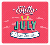 Hello july typographic design.