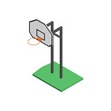 Basketball shield with basket in isometric, vector illustration.