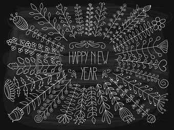 Vector Happy New Year Greetings on the ChalkBoard
