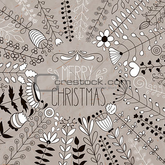 Vector Merry Christmas Floral Greeting