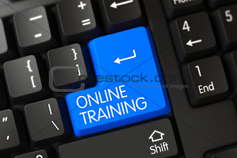 Blue Online Training Key on Keyboard. 3D.