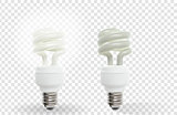 Lighting and not working Powersave lamp on transparent Background. Vector Illustration.