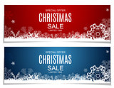 Abstract Vector Illustration Christmas Sale, Special Offer Background with Gift Box and Snow. Winter Hot Discount Card Template