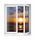 new opened plastic glass window frame isolated