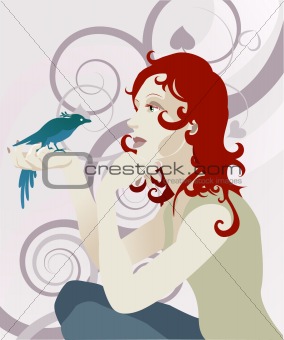Woman and bird concept