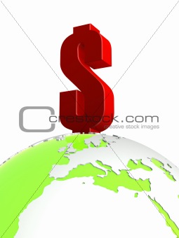 dollar on a globe