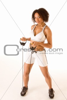 Ethnic woman exercising with Resistance Band