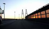 Automobile bridge at sunset