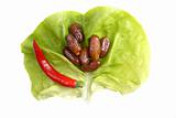 Red pepper,  dates and lettuce background