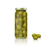 glass jar with olives and reflection