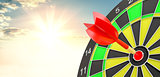 Target hit in center by arrows. 3d illustration