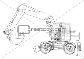 Outline of excavator isolated on white background