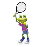 3D Illustration Frog with Tennis Racket