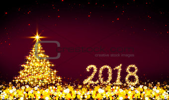 Happy New 2018 Year background and Christmas tree.